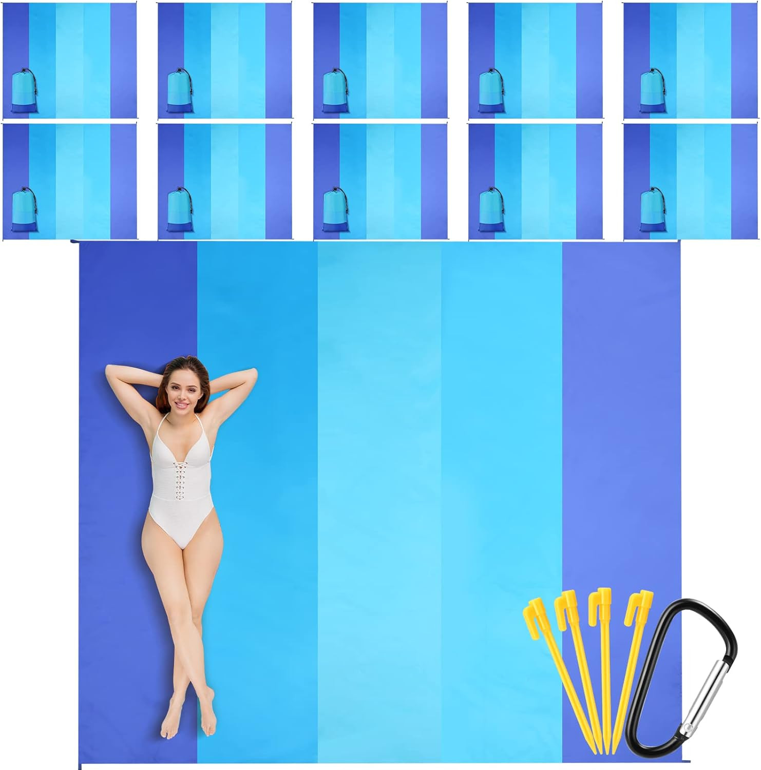 10 Pack Beach Blankets Sandproof 78 X 82 Inch Bulk Large Waterproof Beach Mat fo