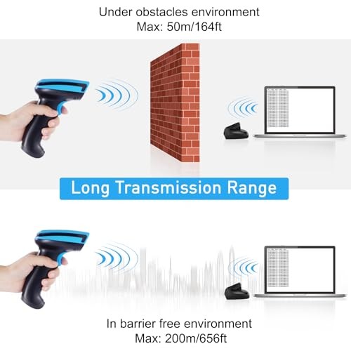Barcode Scanner Wireless, 1D Laser Barcode Reader with Stand 1D-652WL-Wireless