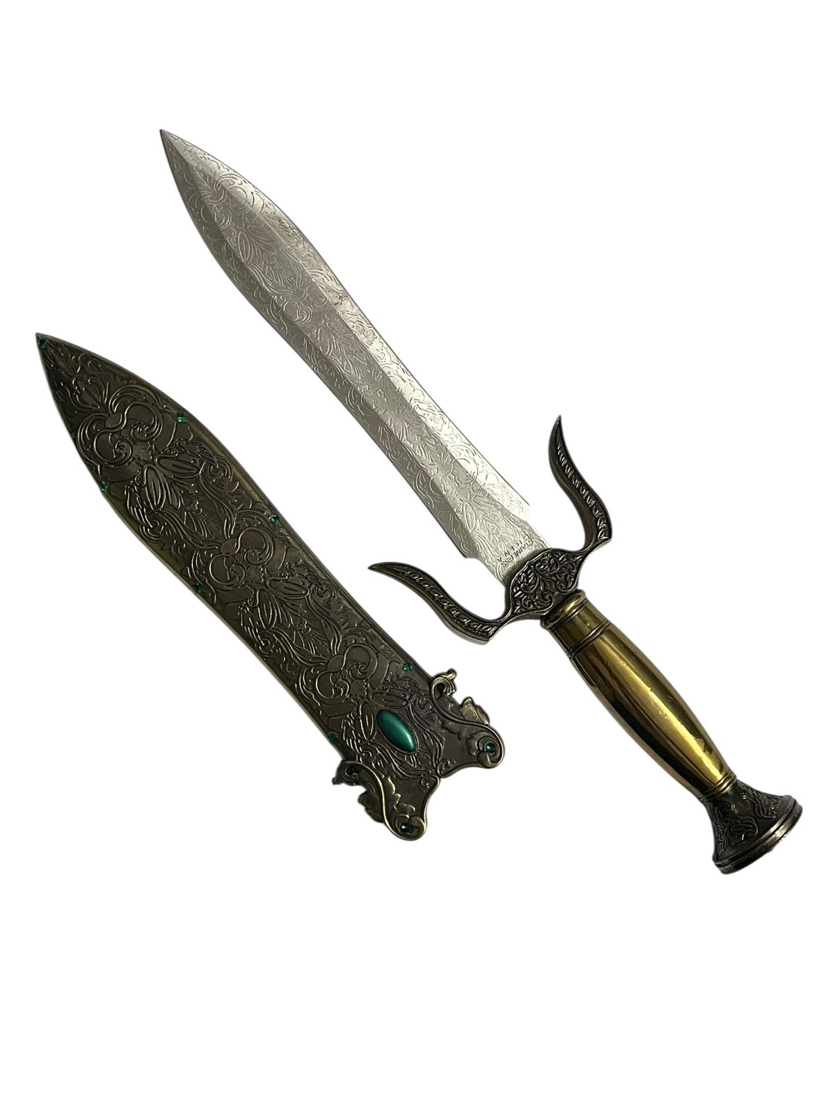 9" BLADE STAINLESS STEEL DAGGER WITH  BLUE GEMSTONE NEW IN BOX