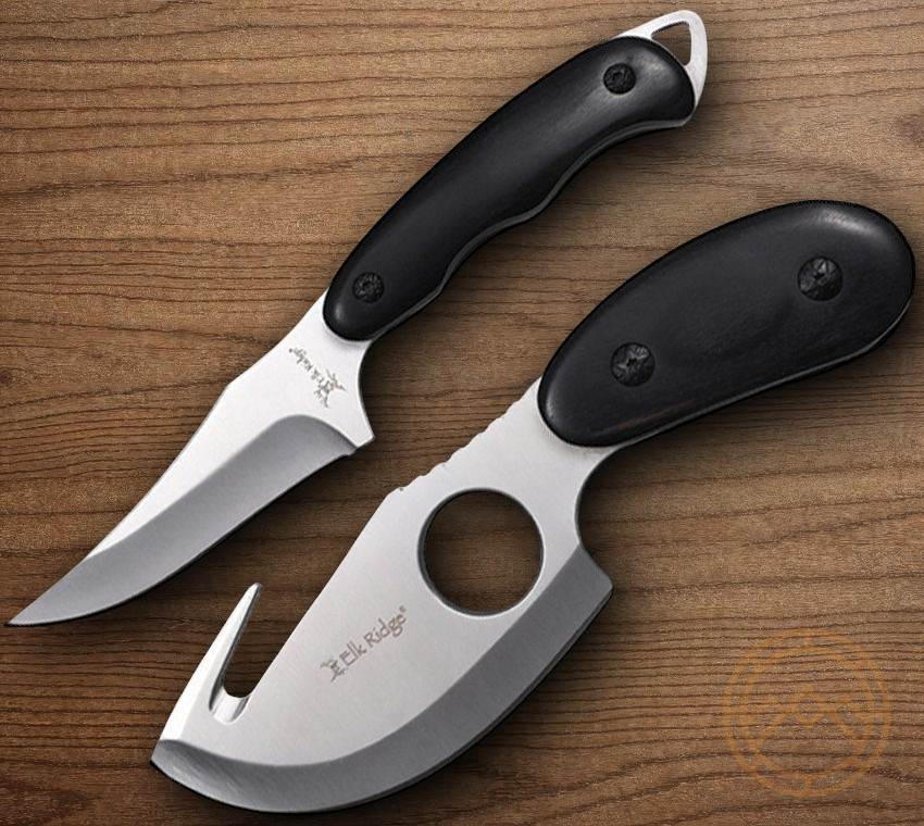 Elk Ridge Hunting Set 2 Piece Fixed Knife 3Cr13MoV Steel Blades Wood Handles