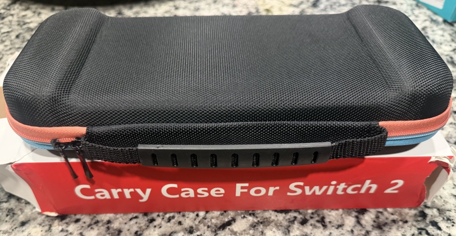 Carry Case for Switch 2, Black with Blue & Coral Zipper