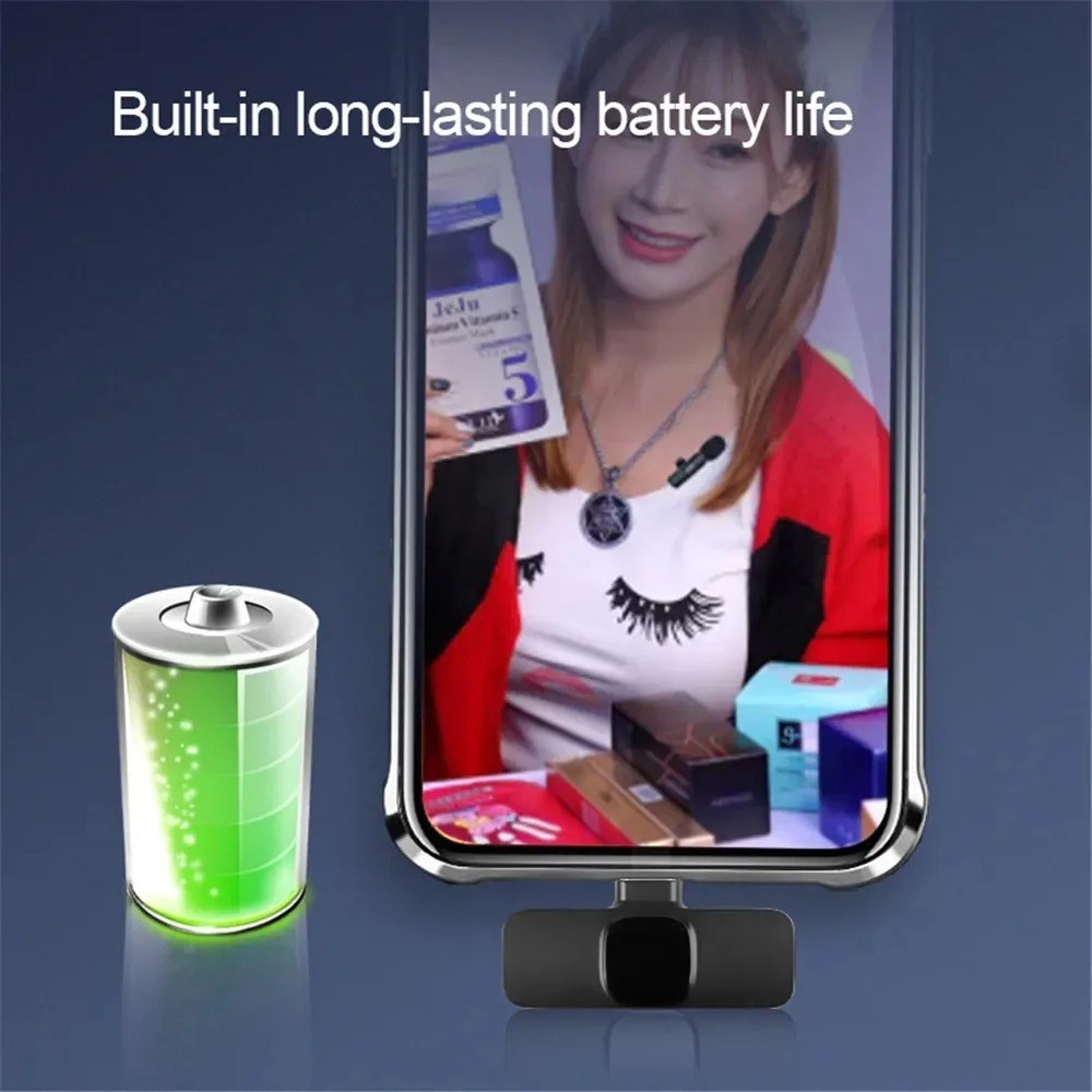 Wireless Microphone Mini Mic for iPhone/Android Phone, LED Display Lavalier Micr
