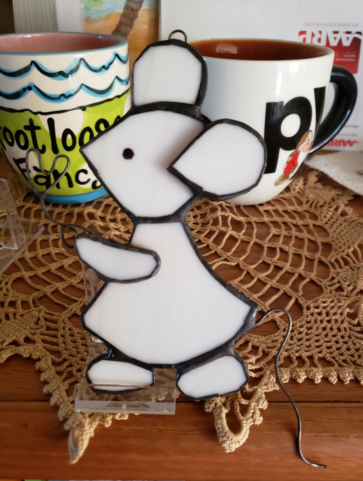 Stained Glass Mouse Suncatcher, ornament , 6 x  3  inch
