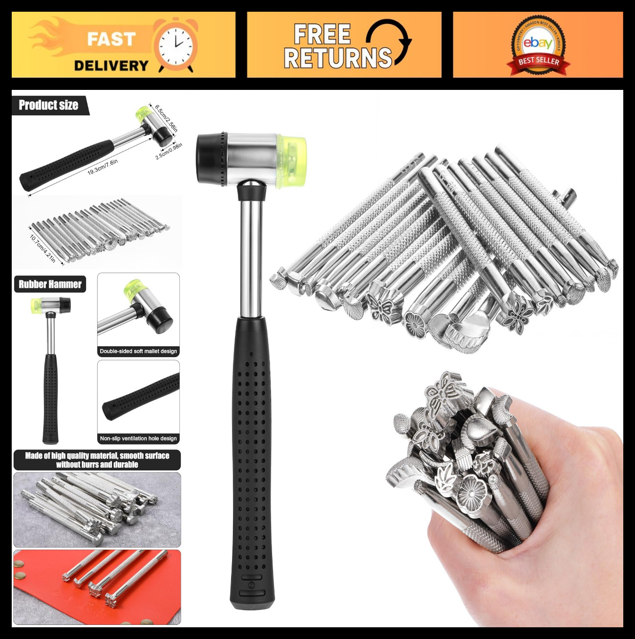 21 PCS Leather Stamping Kit with Rubber Hammer & 20 Unique Shape Tools for Craft