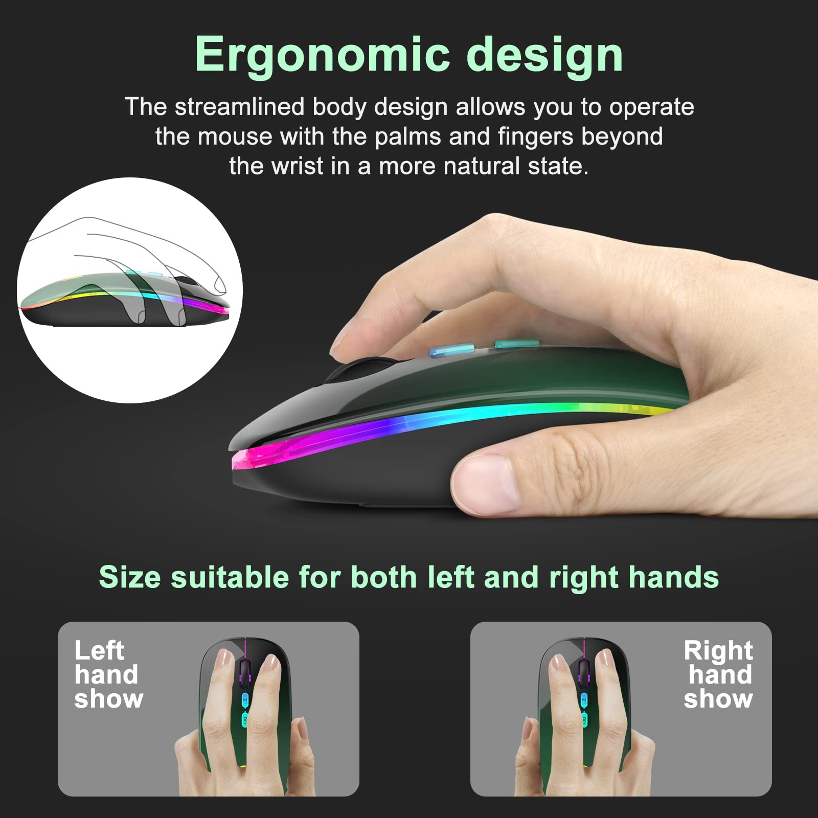 LED Wireless Mouse, Bluetooth Mouse &2.4GHz Instant Connection,Rechargeable U...