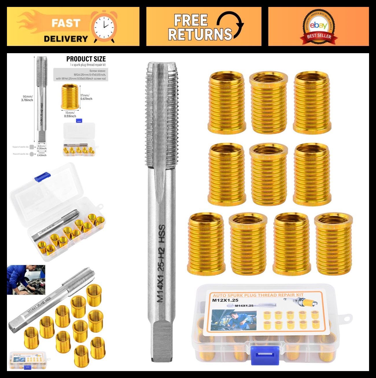 Spark Plug Thread Repair Kit - M12x1.25 & M14x1.25 Taps, High-Speed Steel Tools
