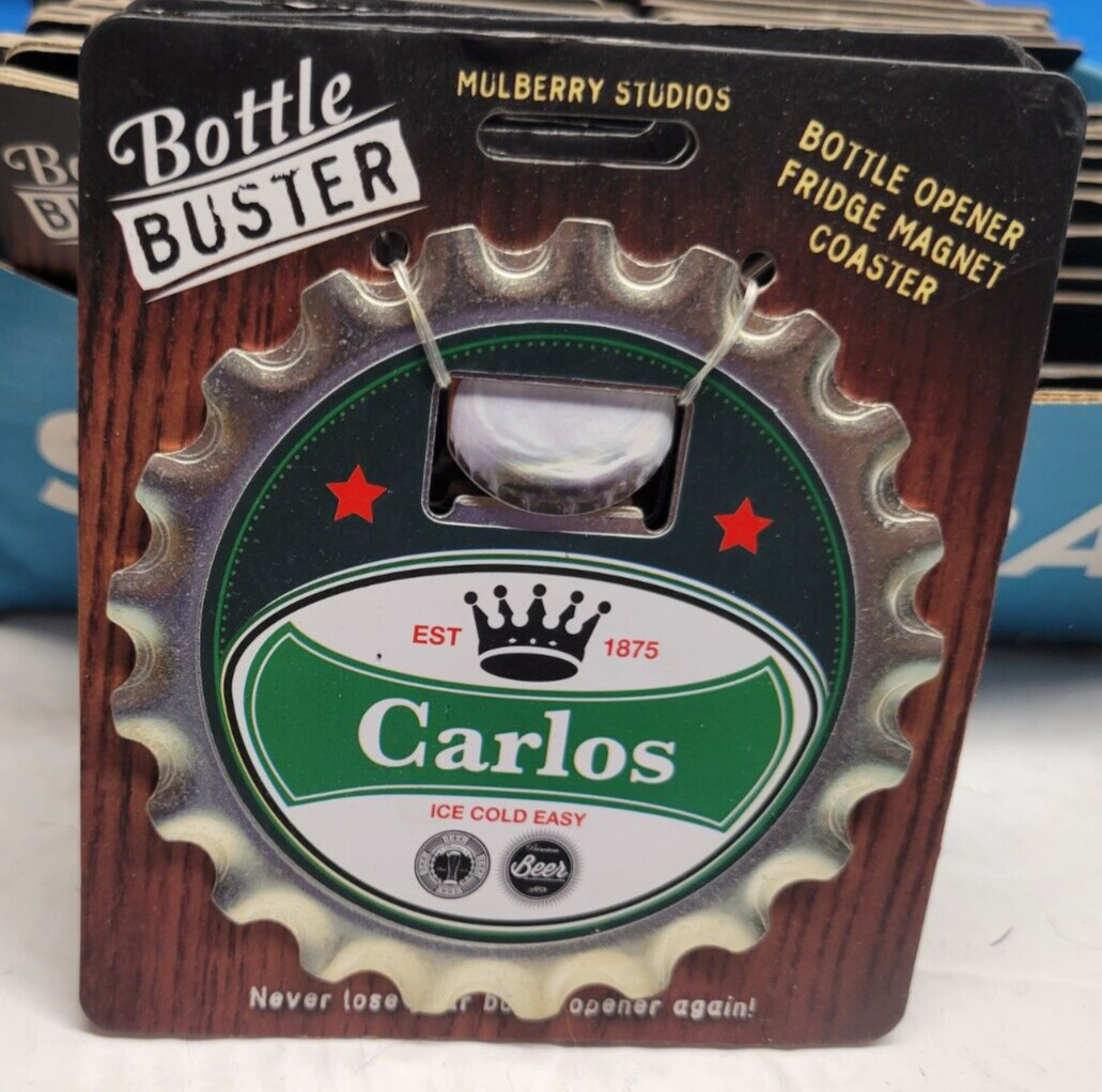 CARLOS PERSONALIZED MULTI GADGET BOTTLE OPENER MAGNET COASTER NEW - U