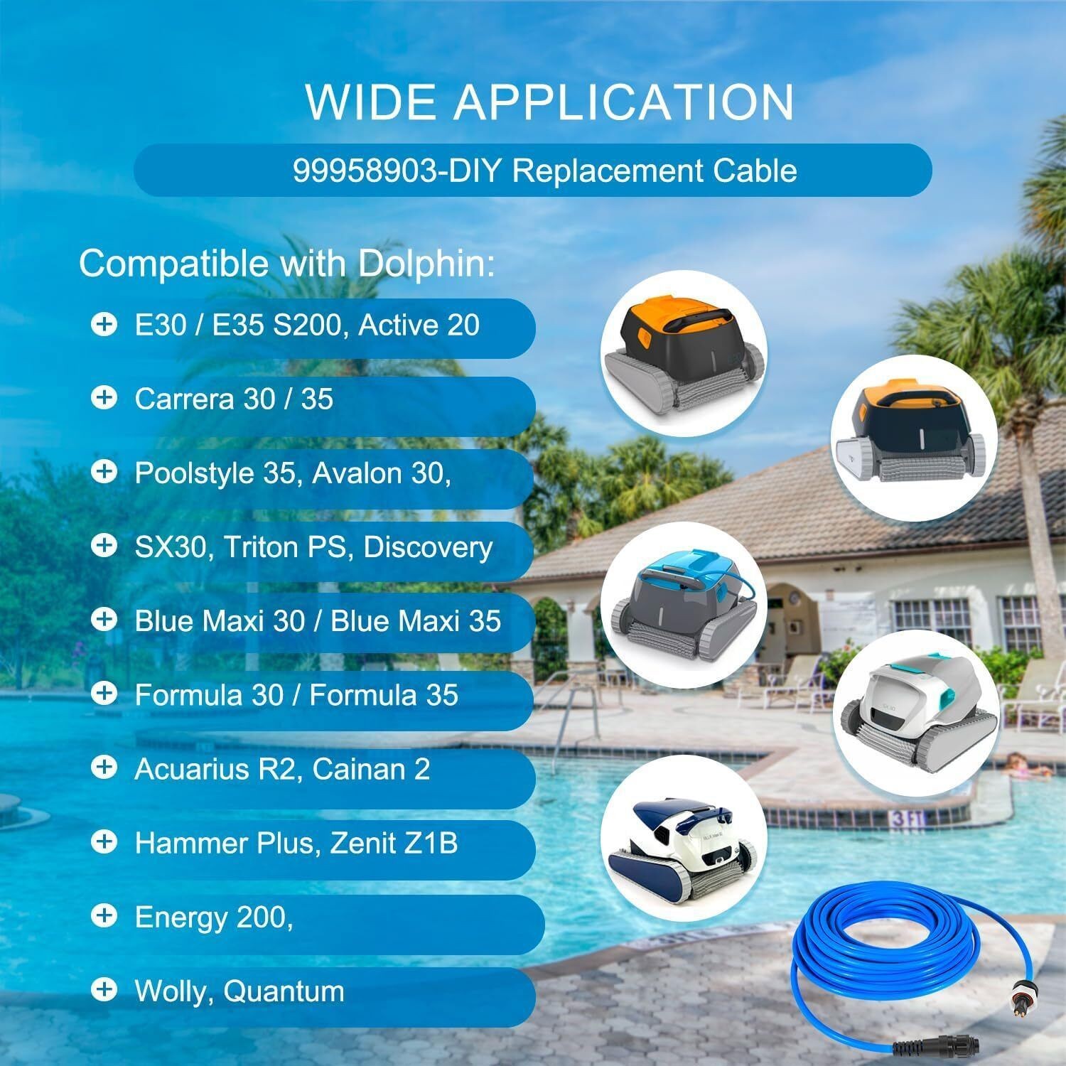 99958903-DIY Cable Cord for Dolphin Maytronics Pool Cleaner 2-Wire 60FT S200