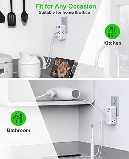 Multi Plug Outlet Extender Surge Protector 1700J, Wall Power Strip with 1 Pack