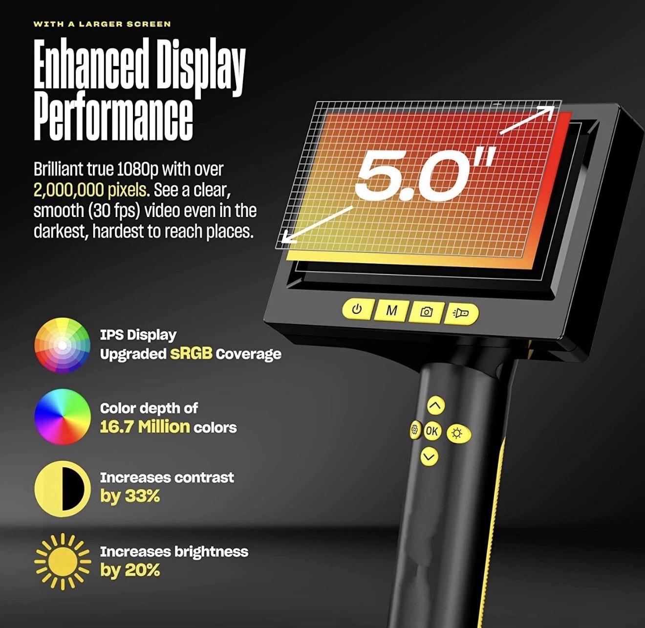 BauStark Professional Borescope 1080p Dual Camera 5" LCD Waterproof Semi-Rigid