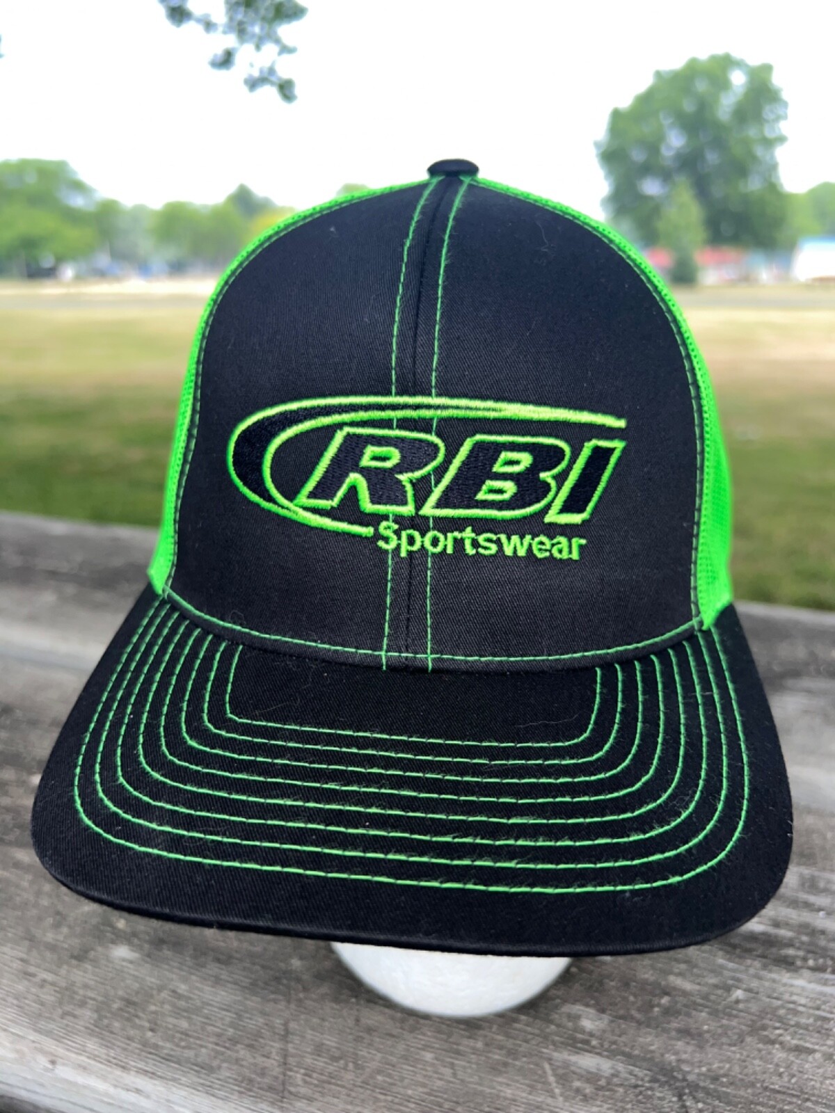 RBI Lime Green Black Trucker Hat Hat Cap Snapback Pacific Brand EUC