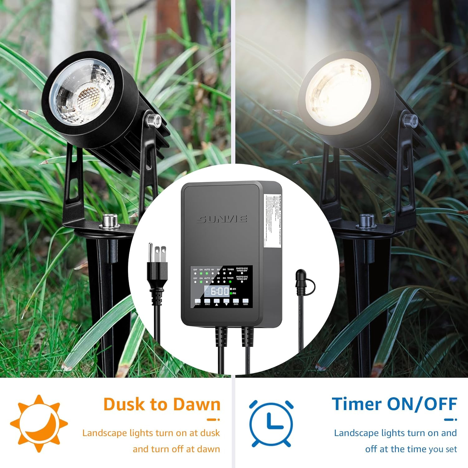 300W Low Voltage Landscape Transformer with Timer & Photocell Sensor