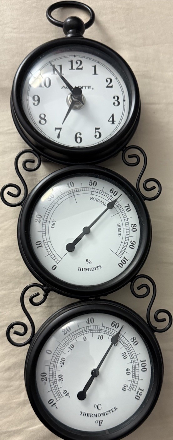 Wall Clock AcuRite 3-in-1 Metal Thermometer Hygrometer Home Office Decor 12"x5"