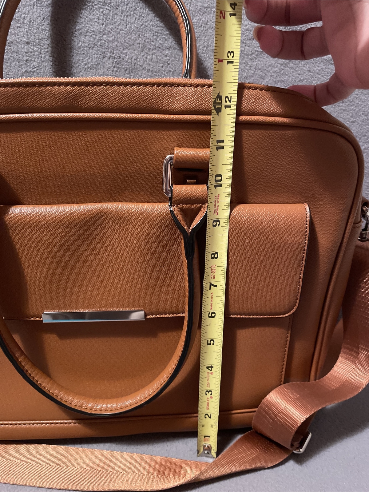 CODE Unisex Laptop Briefcase Brown Vegan Leather W Top Handle & Shoulder Strap