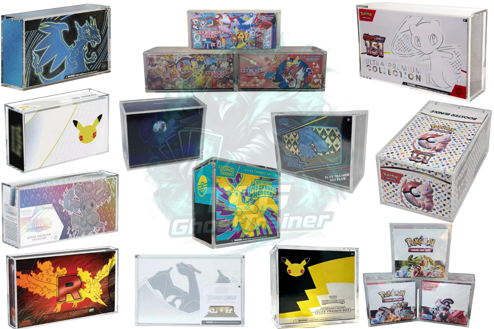 Pokemon Acrylic Display Case with Magnetic Lid For ETB PC UPC SPC BOOSTER BOX