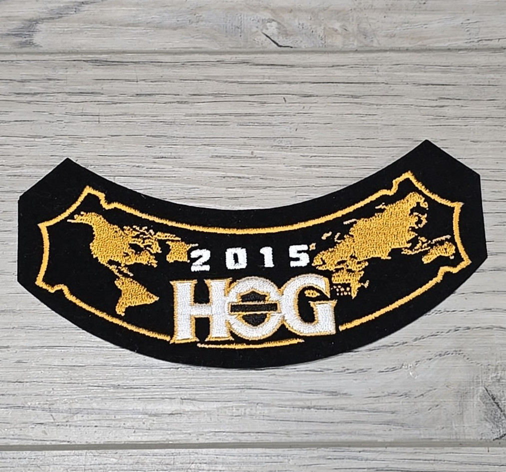 Harley Davidson HOG 2015 Rocker Patch World Map Global Gold Black Embroidered