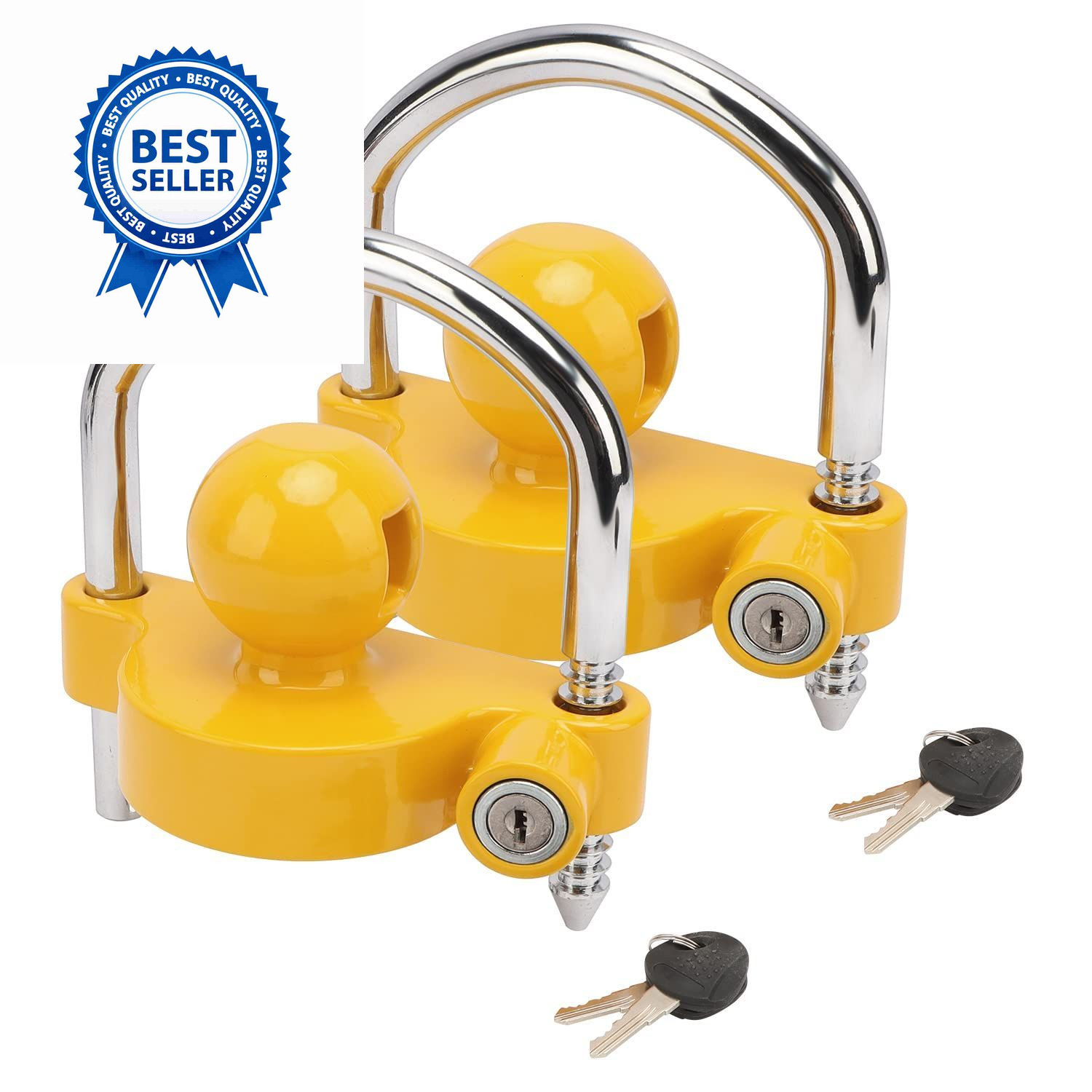 METOWARE Keyed Alike Trailer Coupler Lock 2 PACK Alike, Yellow 2 Pack