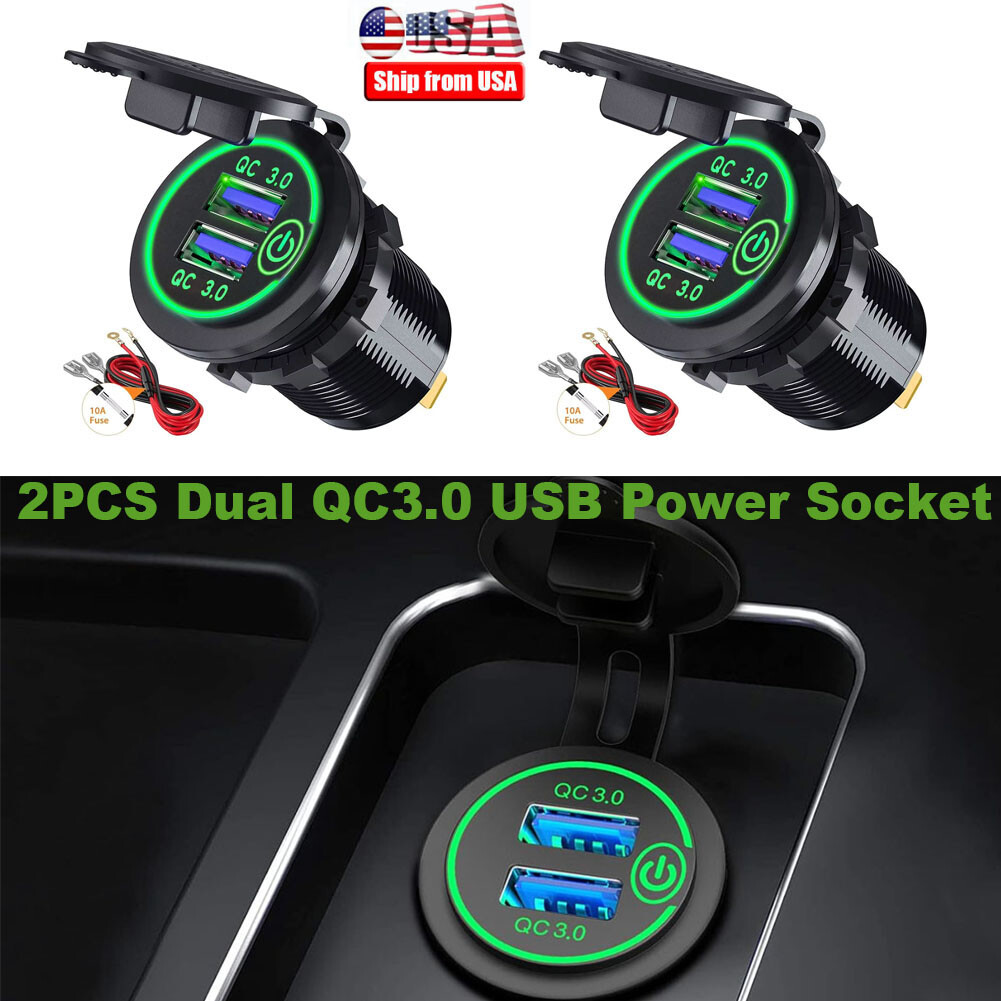 QC3.0 Dual USB Fast Charger Socket Power Adapter Outlet For Cars Boat Marine RV