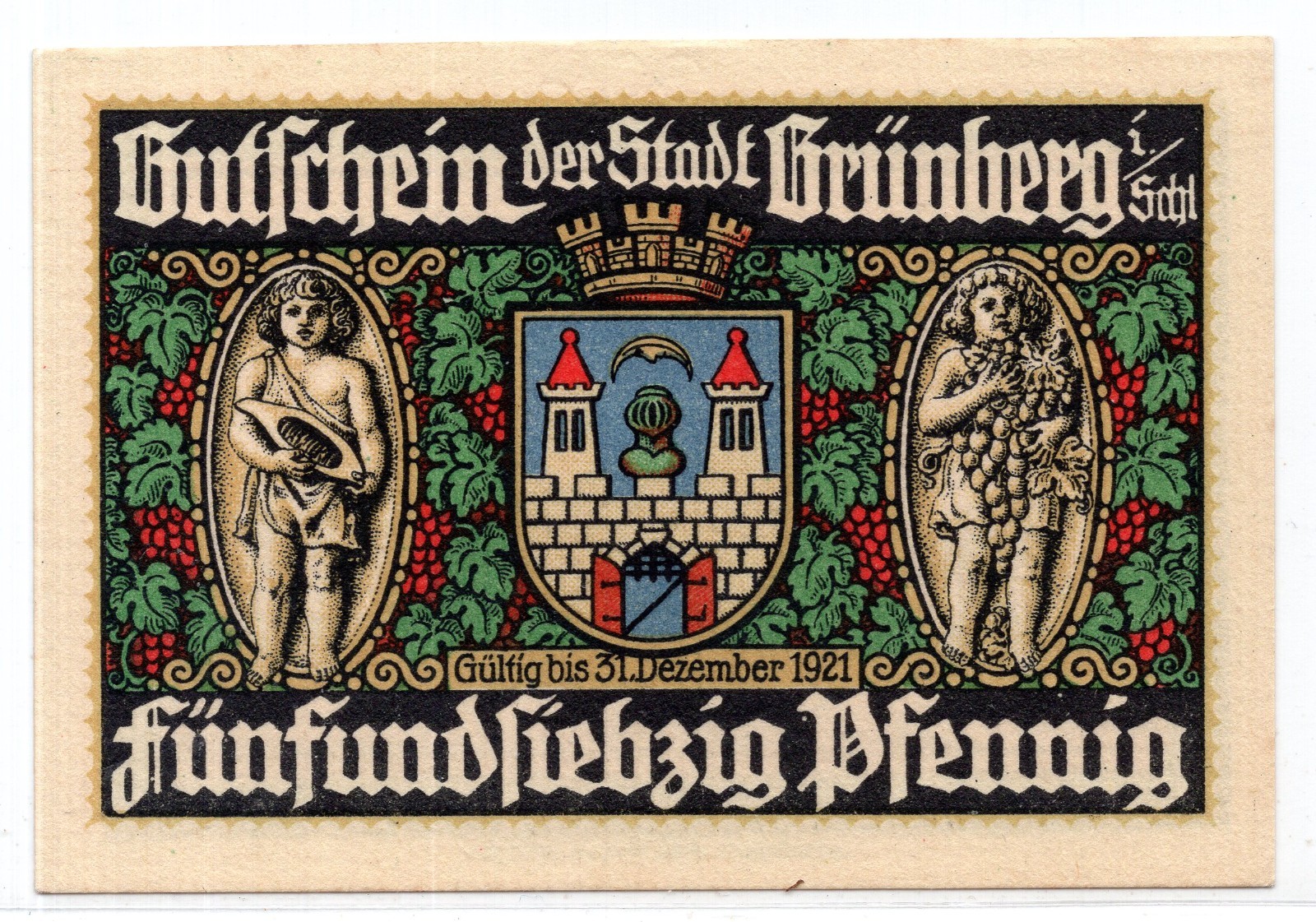1921 Germany Grunberg Notgeld 75 Pfennig Note (4032)
