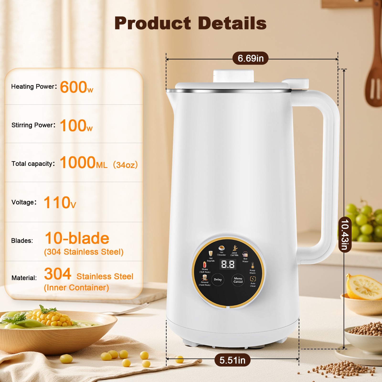 Moreblue 10-in-1 Automatic Nut Milk Maker, 34oz Soy Milk Maker Machine