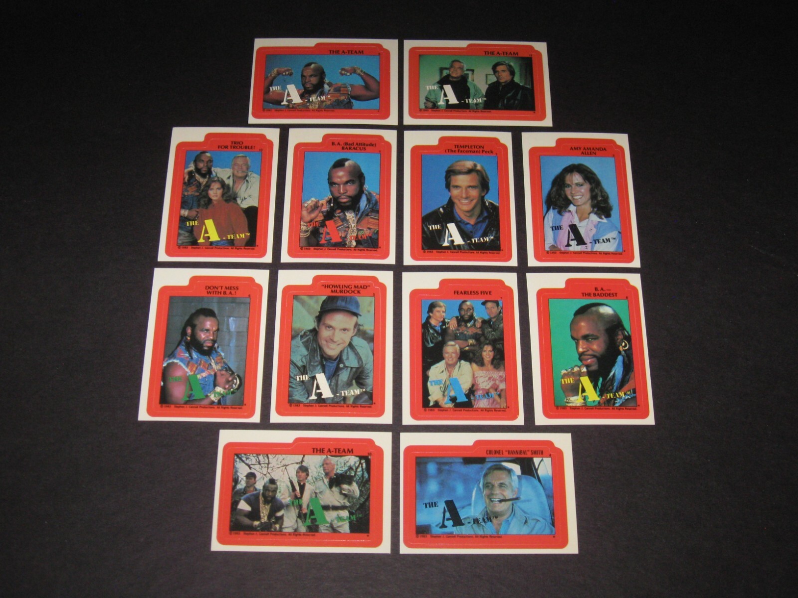 The A TEAM 1983 Topps Complete 12 Sticker Puzzle Card Set