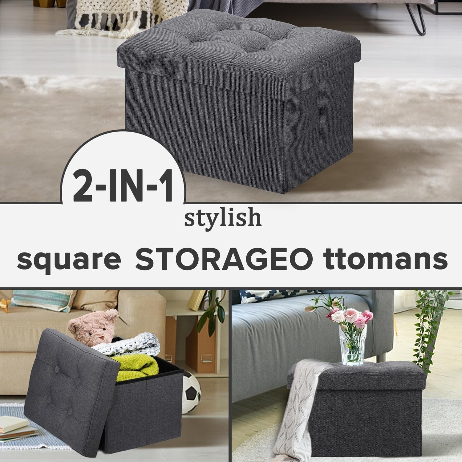 LINMAGCO Small Storage Ottoman Stool Foot Rest Stool Under Desk Stool Short