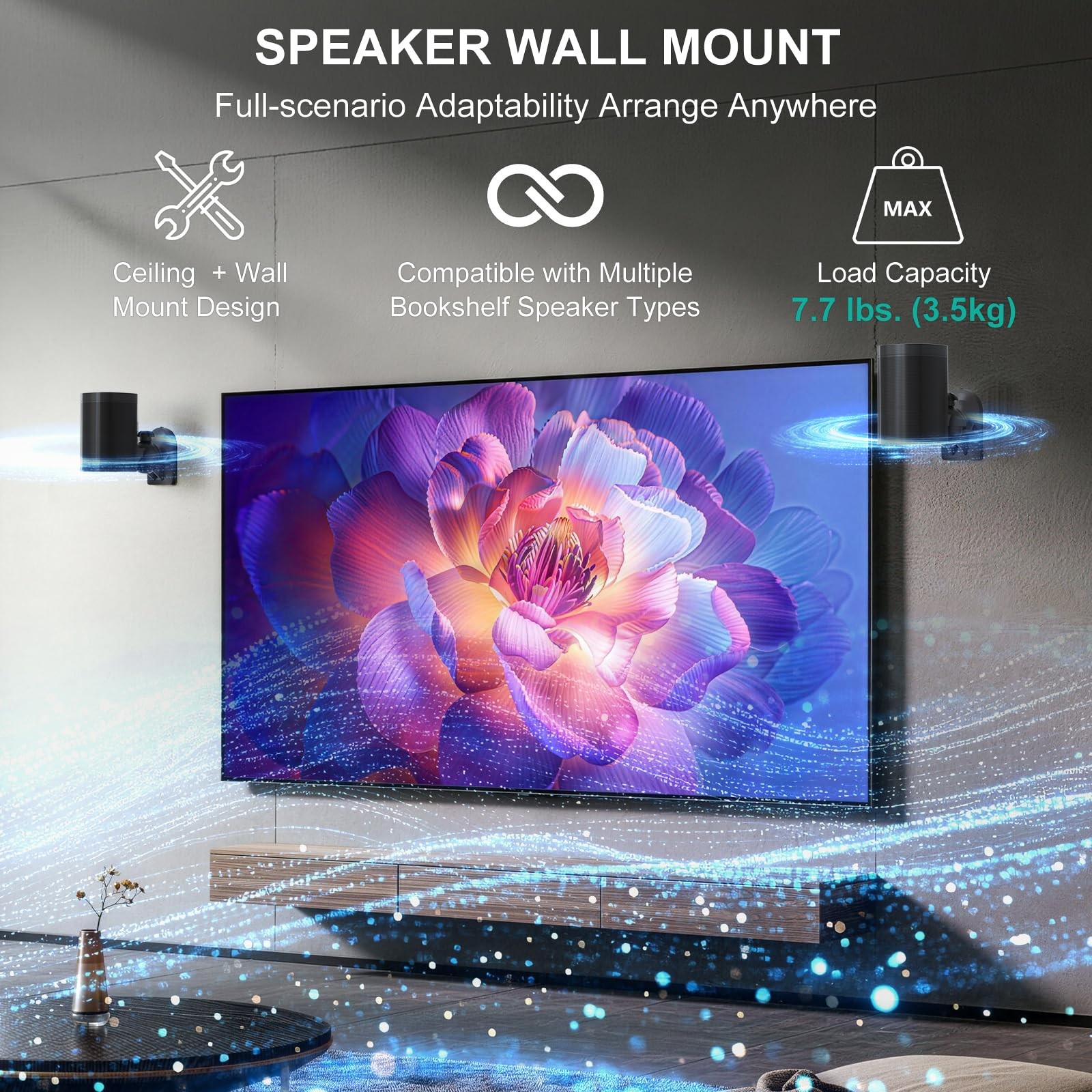 WALI Speaker Wall Mount, Surround Sound Stand with Small, Black