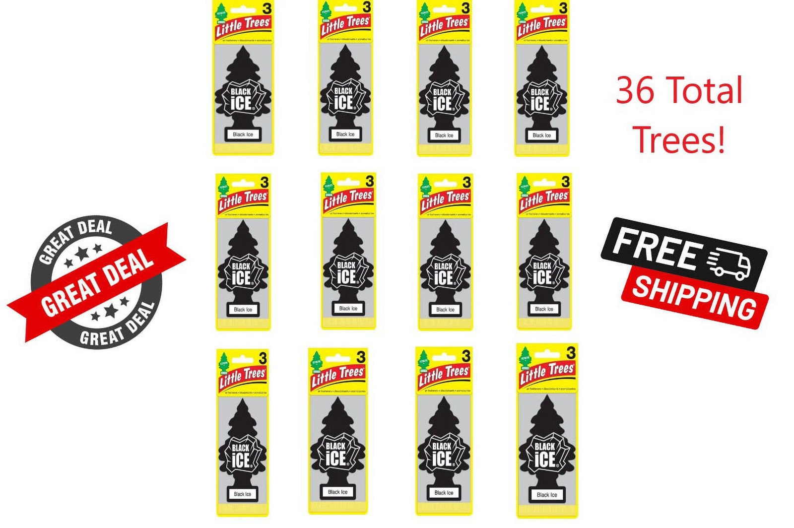 Little Trees U3S-32055 Black Ice Hanging Air Freshener for Car/Home 36 Pack!