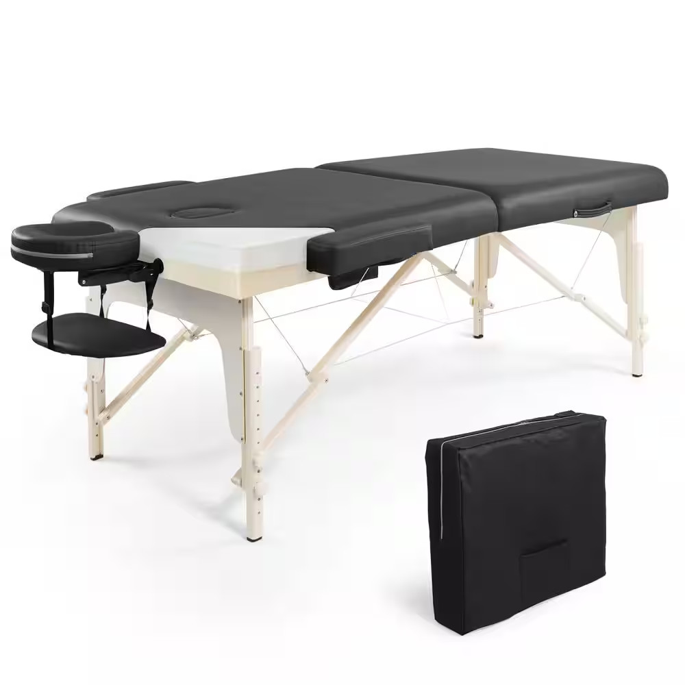 84 In. Black Premium Memory Foam Massage Table with Foldable Legs