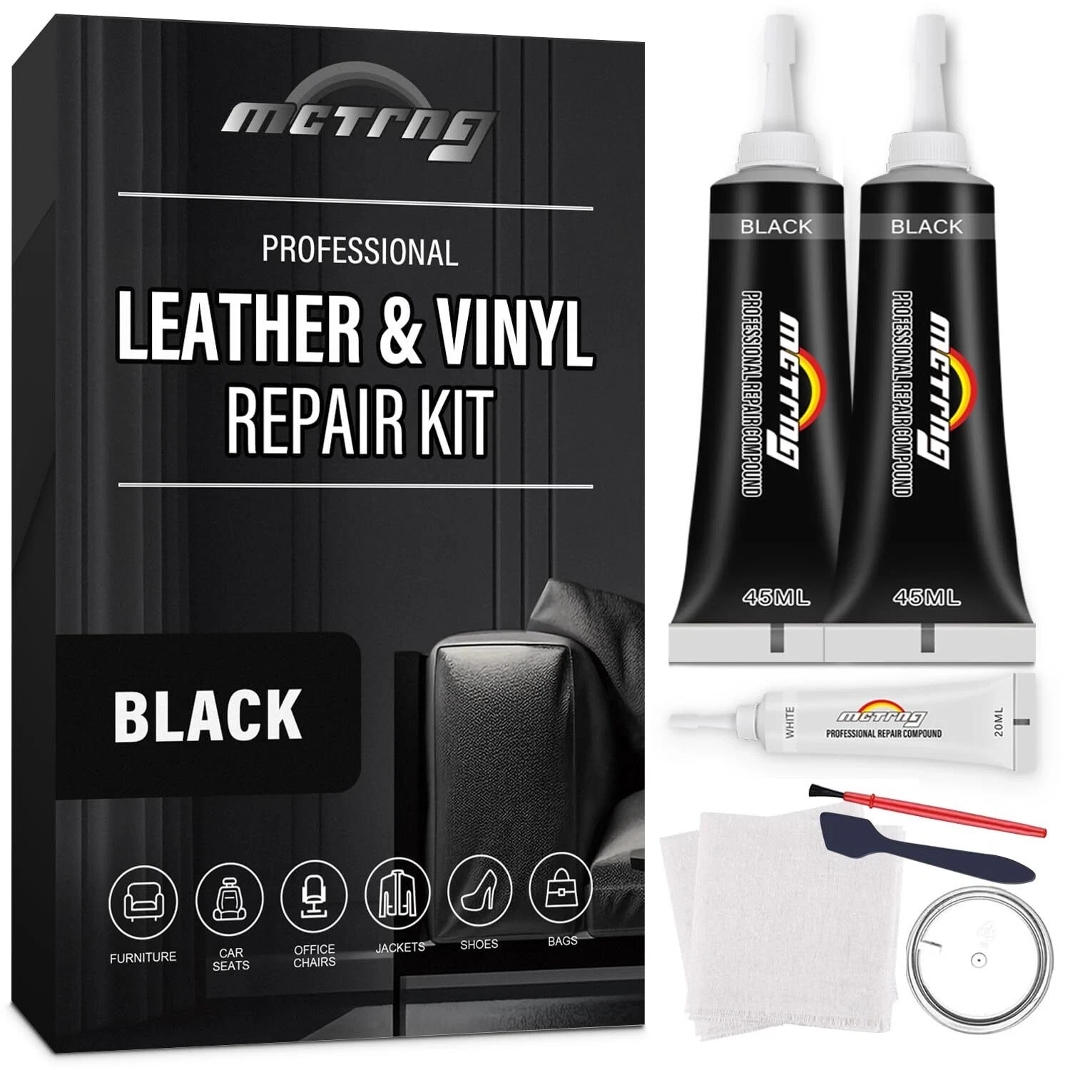 Black Leather Repair Kit for Furniture, Leather Seat Repair Kit for Cars, Easily