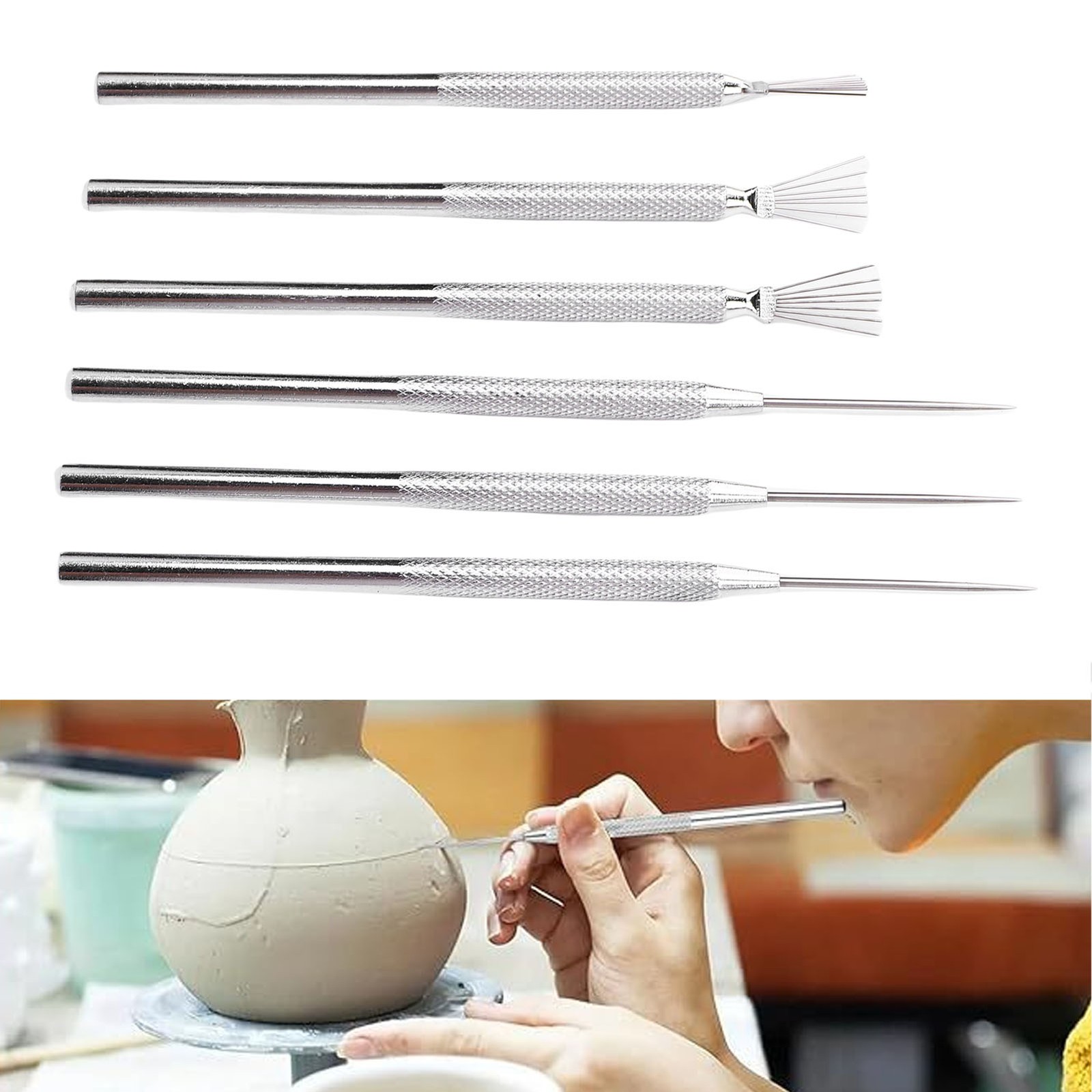 Complete Clay Needle Tools Set For Pottery - Ergonomic Handles Included