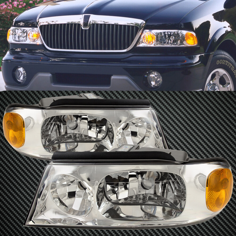 For 98-2002 Lincoln Navigator Headlights Pair Halogen Chrome Performance Lens