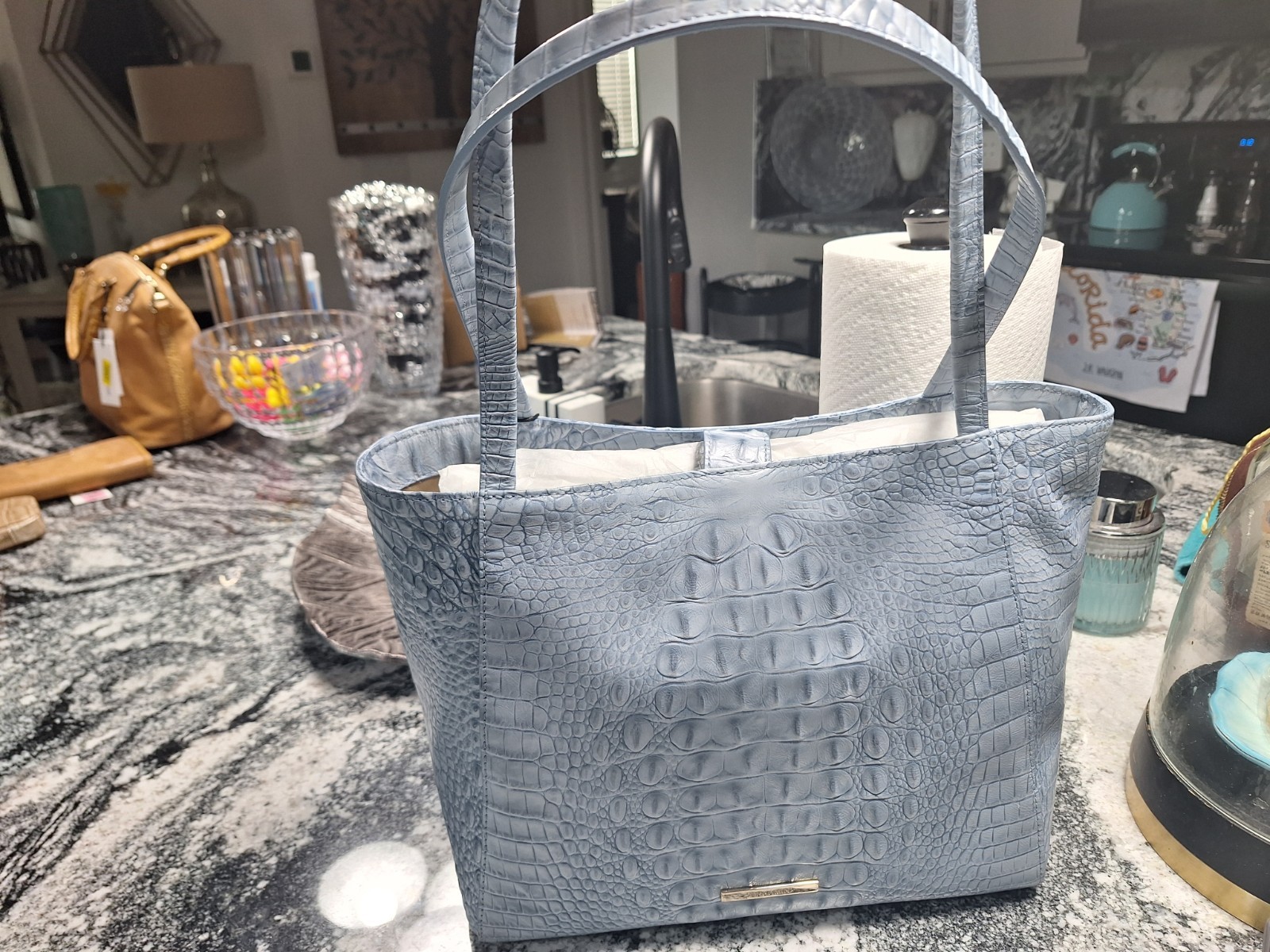 Brahmin Alden Road Mona Tote Stonewash Blue Leather New