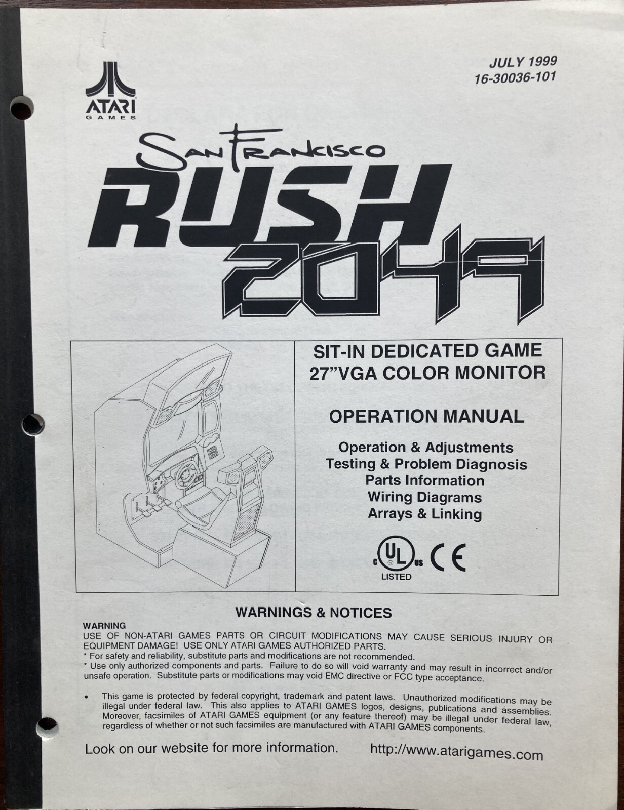 Rush 2049 Arcade Game Manual