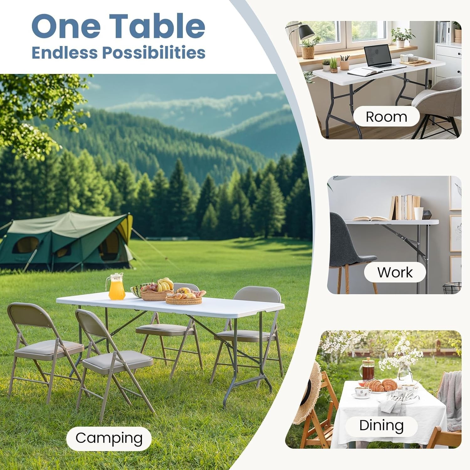 6 FT Folding Picnic Table Simple to Fold and Keep, 3.8 FT Foldable Table for