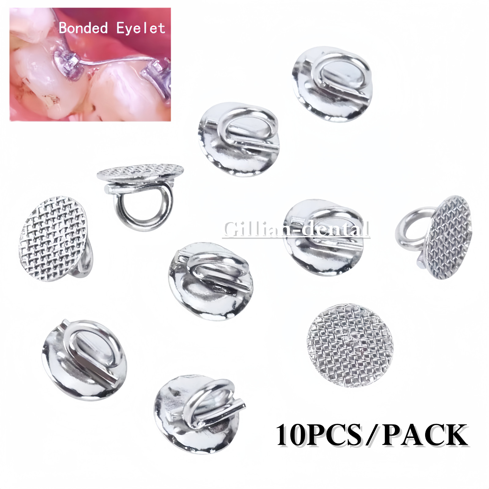 Dental Orthodontic Metal Lingual Buttons Direct Bond Eyelets Round Mesh Base