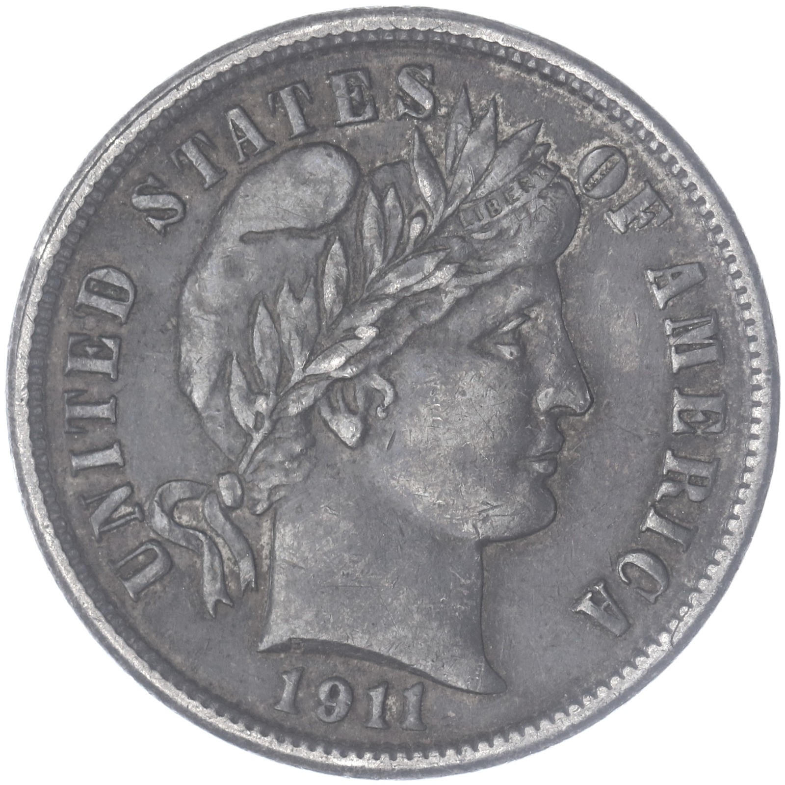 1911 (P) Barber Dime 90% Silver Extra Fine XF Off Color Dark See Pics K744