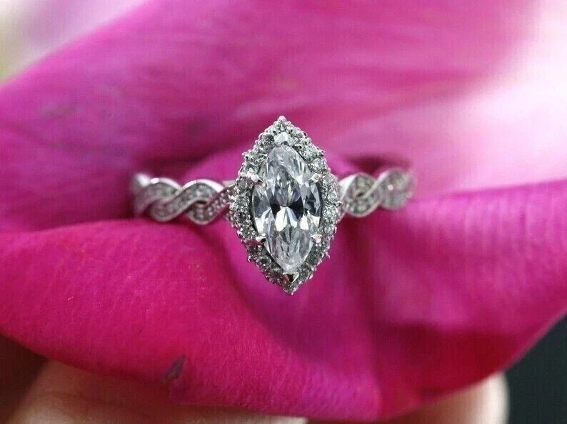 Diamond 2Ct Lab-Created Marquise Cut Women Engagement Ring 14K White Gold Plated