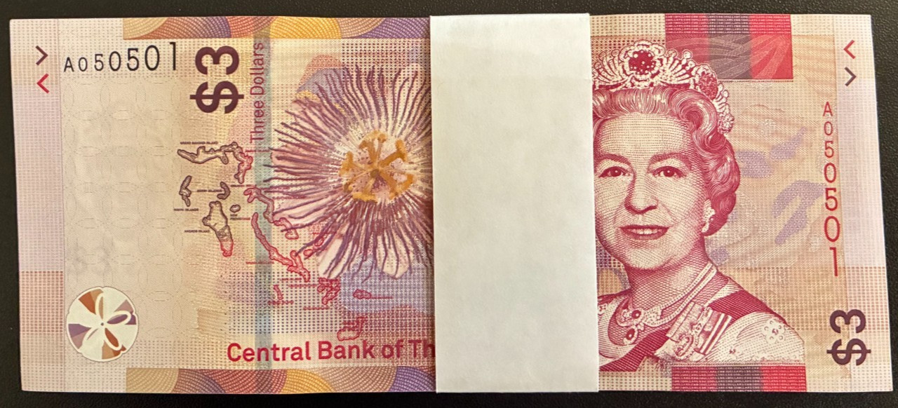 BAHAMAS 3 Dollars P-78 2000 (2019) x 100 Pcs Lot Bundle BOAT Queen UNC BANK NOTE