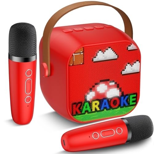 Mini Karaoke Machine, Portable Bluetooth Speaker with 2 Wireless Microphones for