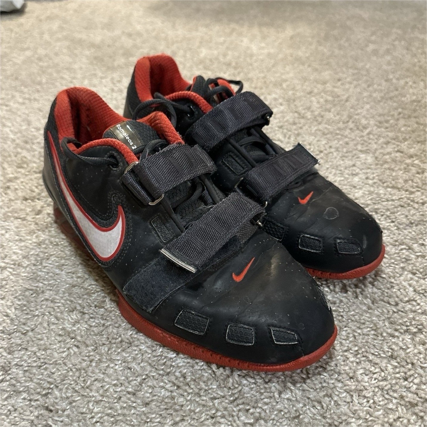 Nike Romaleos 2 Weightlifting Sneakers Black Red Hook & Loop Men's Size 10.5