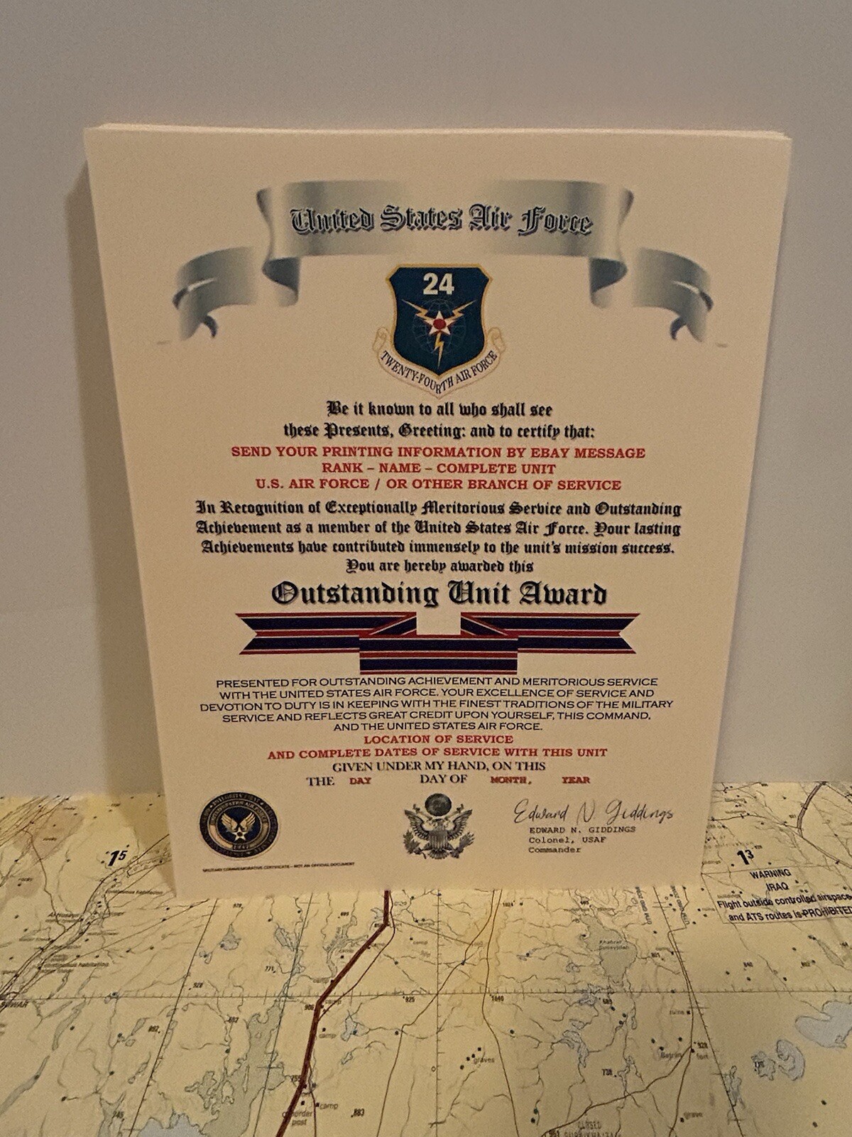 U.S. AIR FORCE / TWENTY-FOURTH AIR FORCE - OUTSTANDING UNIT AWARD CERTIFICATE