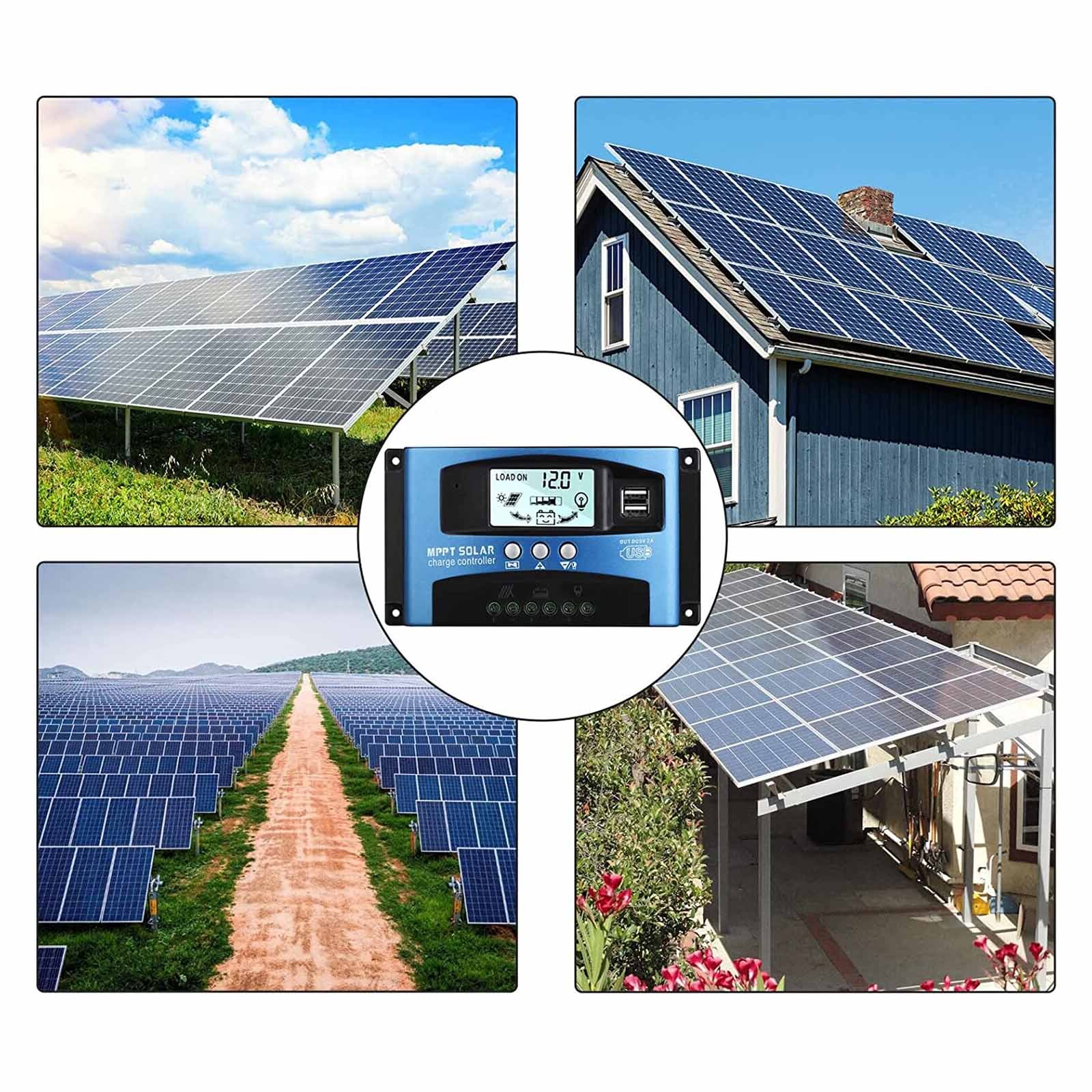 PFCTART 30A MPPT Solar Charge Controller Solar Panel Regulator Dual USB Gray