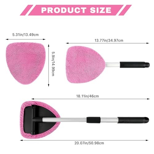 Windshield Cleaning Tool, Car Window Cleaner with Extendable Handle, 4 Pink
