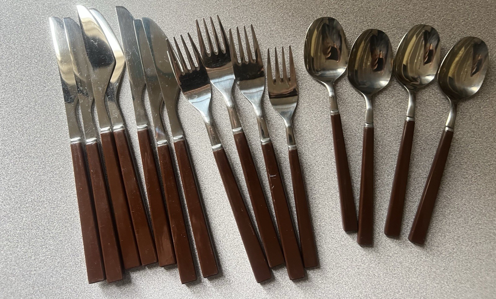 Vintage Flatware Japan MCM Stainless Steel  15 Pieces Brown