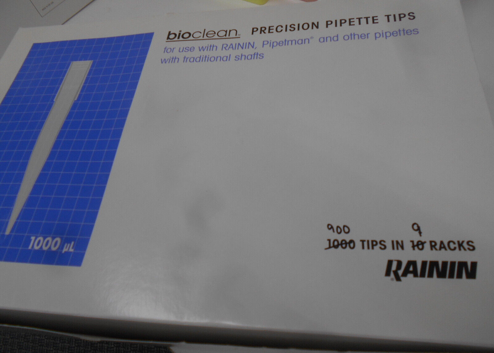 **PARTIAL BOX**RAININ BIOCLEAN PRECISION PIPETTE TIPS 1000ul RT-200F3 BOX OF 900