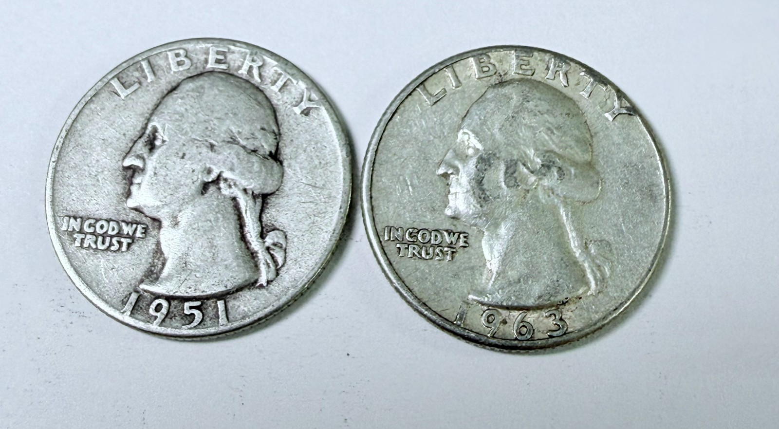 WASHINGTON SILVER QUARTERS  90% SILVER LOT OF 2, CIRCULATED COINS #10039