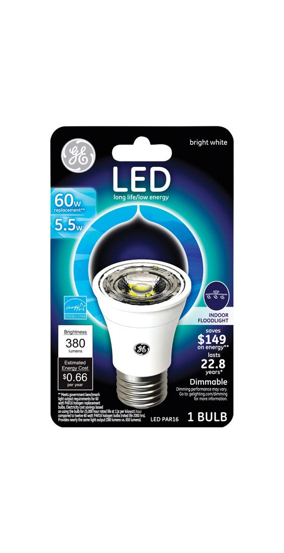 GE 26384 LED Bulb PAR16 E26 (Medium) Bright White 60 W Clear