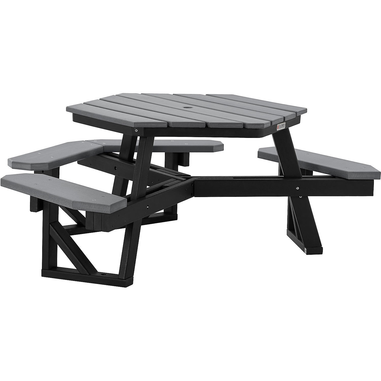 Global Industrial Outdoor 46" ADA Hexagon Picnic Table Recycled Plastic Gray
