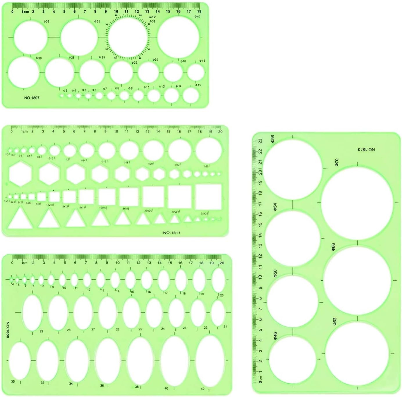 4 Pcs Drawing Template Drafting Stencil Ruler Circle and Oval Templates Plast...